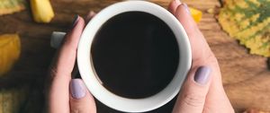 Preview wallpaper coffee, cup, hands, leaves
