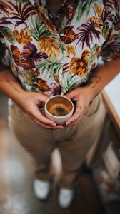 Preview wallpaper coffee, cup, hands, tattoo, man