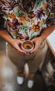 Preview wallpaper coffee, cup, hands, tattoo, man