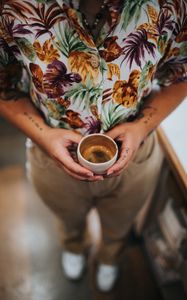 Preview wallpaper coffee, cup, hands, tattoo, man