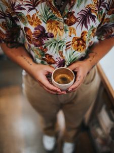 Preview wallpaper coffee, cup, hands, tattoo, man