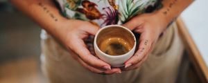 Preview wallpaper coffee, cup, hands, tattoo, man