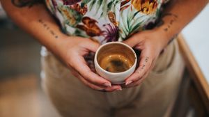 Preview wallpaper coffee, cup, hands, tattoo, man