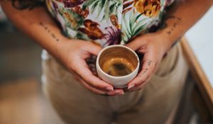 Preview wallpaper coffee, cup, hands, tattoo, man