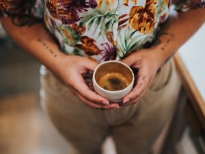 Preview wallpaper coffee, cup, hands, tattoo, man