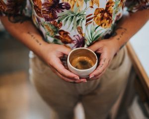 Preview wallpaper coffee, cup, hands, tattoo, man