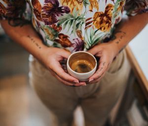 Preview wallpaper coffee, cup, hands, tattoo, man