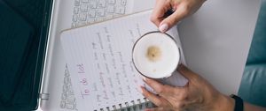 Preview wallpaper coffee, cup, hands, laptop, aesthetics