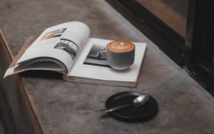 Preview wallpaper coffee, cup, magazine, window, windowsill