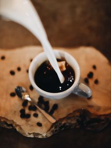 Preview wallpaper coffee, cup, milk, coffee beans