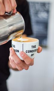 Preview wallpaper coffee, cup, milk, hands, barista