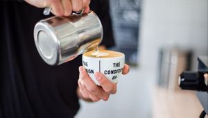 Preview wallpaper coffee, cup, milk, hands, barista