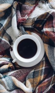 Preview wallpaper coffee, cup, plaid, coziness