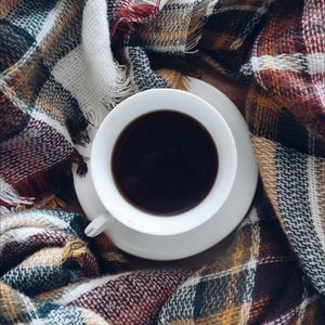 Preview wallpaper coffee, cup, plaid, coziness