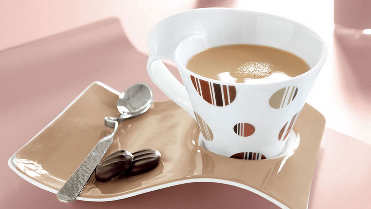 Wallpaper coffee, cup, plate, spoon, cookies