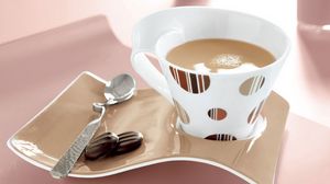 Preview wallpaper coffee, cup, plate, spoon, cookies