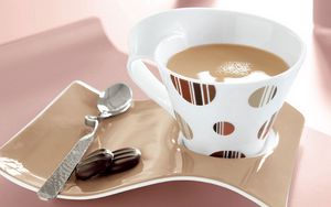 Preview wallpaper coffee, cup, plate, spoon, cookies