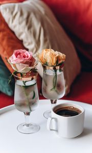 Preview wallpaper coffee, cup, rose, flower, glasses