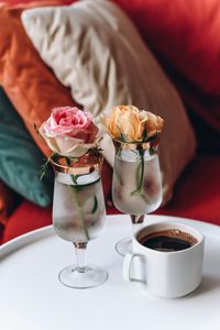 Preview wallpaper coffee, cup, rose, flower, glasses