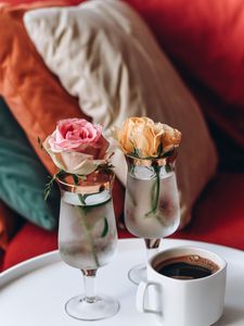 Preview wallpaper coffee, cup, rose, flower, glasses