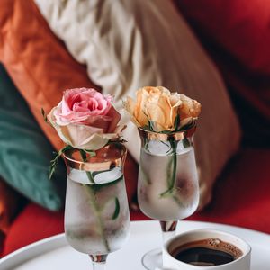 Preview wallpaper coffee, cup, rose, flower, glasses