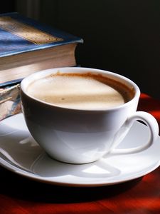 Preview wallpaper coffee, cup, shadows, book, drink