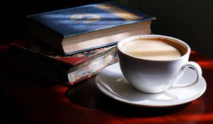 Preview wallpaper coffee, cup, shadows, book, drink