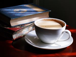 Preview wallpaper coffee, cup, shadows, book, drink