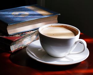 Preview wallpaper coffee, cup, shadows, book, drink