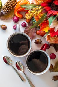 Preview wallpaper coffee, cup, spoons, autumn, still life