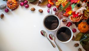 Preview wallpaper coffee, cup, spoons, autumn, still life