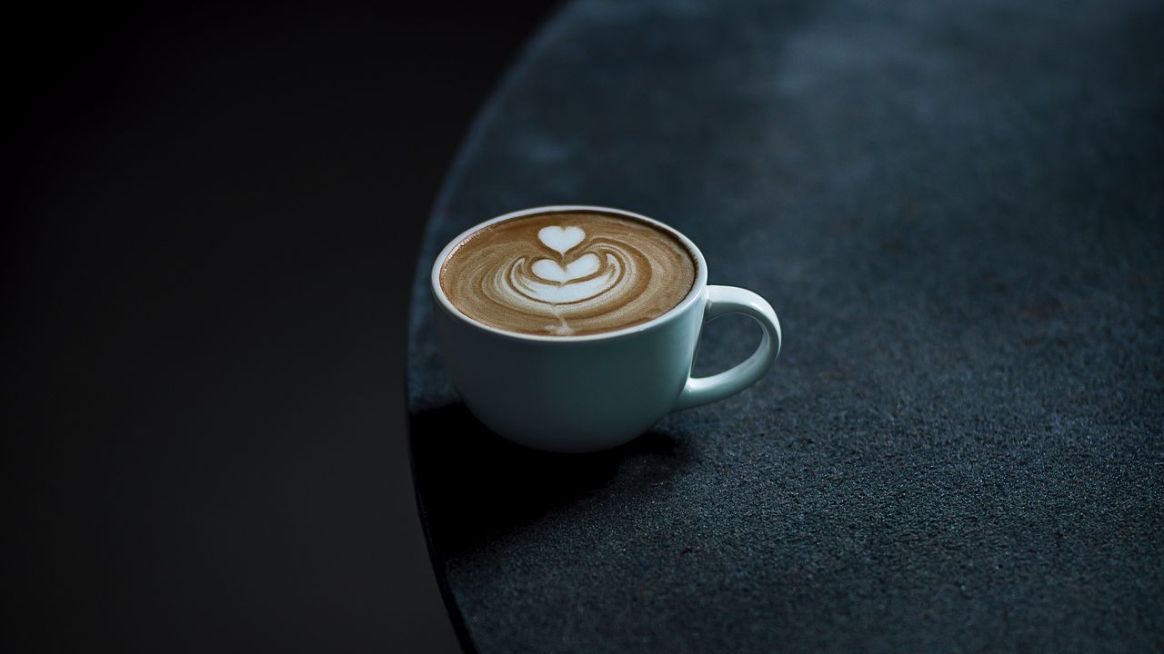 Wallpaper coffee, cup, table, minimalism, dark