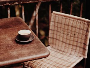 Preview wallpaper coffee, cup, table, chair, wooden