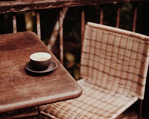 Preview wallpaper coffee, cup, table, chair, wooden