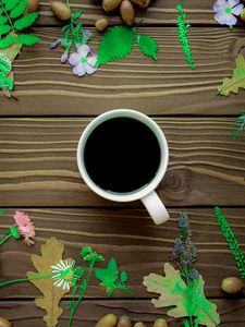 Preview wallpaper coffee, cup, wooden, surface