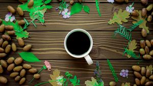 Preview wallpaper coffee, cup, wooden, surface