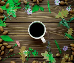 Preview wallpaper coffee, cup, wooden, surface