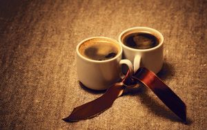 Preview wallpaper coffee, cups, ribbon, mood, romance