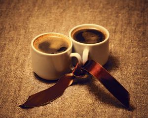 Preview wallpaper coffee, cups, ribbon, mood, romance