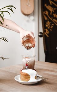 Preview wallpaper coffee, drink, cake, hand, glass