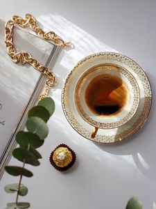 Preview wallpaper coffee, drink, candy, cup, chain, gold