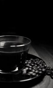 Preview wallpaper coffee, drink, coffee beans, cup, black and white