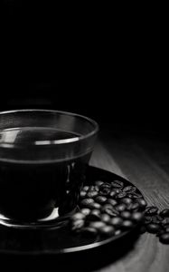 Preview wallpaper coffee, drink, coffee beans, cup, black and white