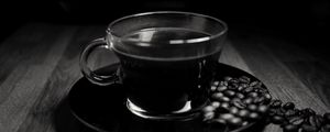 Preview wallpaper coffee, drink, coffee beans, cup, black and white