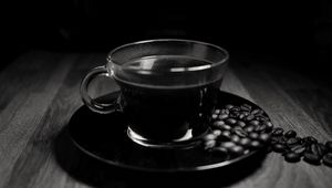 Preview wallpaper coffee, drink, coffee beans, cup, black and white