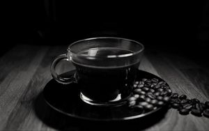 Preview wallpaper coffee, drink, coffee beans, cup, black and white