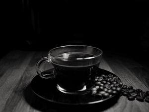 Preview wallpaper coffee, drink, coffee beans, cup, black and white