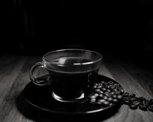 Preview wallpaper coffee, drink, coffee beans, cup, black and white