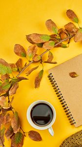 Preview wallpaper coffee, drink, cup, branch, yellow