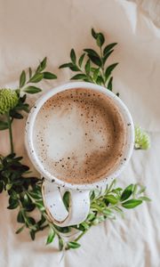 Preview wallpaper coffee, drink, cup, branches, leaves